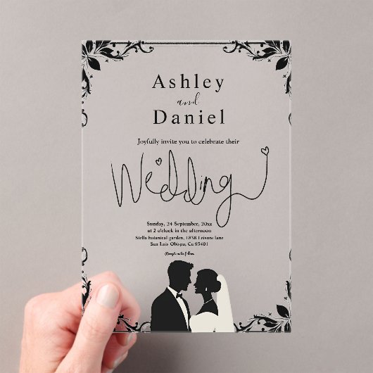 Elegante eenvoudige zwart-wit paar chique bruiloft acryl uitnodigingen (Insitu (Draagbaar))