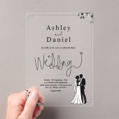 Elegante eenvoudige zwart-wit paar chique bruiloft acryl uitnodigingen (Insitu (Draagbaar))