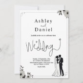 Elegante eenvoudige zwart-wit paar chique bruiloft kaart (Voorkant)