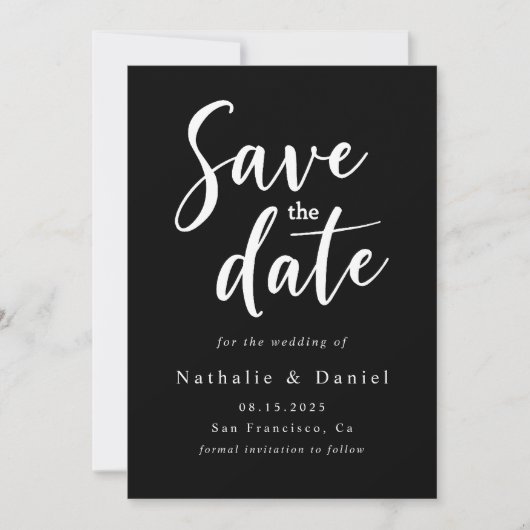 Elegante Eenvoudige Zwart-Wit QR Code Wedding Save The Date (Voorkant)