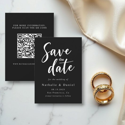 Elegante Eenvoudige Zwart-Wit QR Code Wedding Save The Date