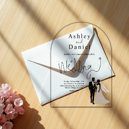 Elegante eenvoudige zwart-wit romantische bruiloft acryl uitnodigingen