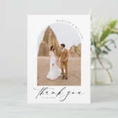 Elegante Eenvoudige Zwart-Wit Trouwfoto Bedankkaart (Staand voorkant)