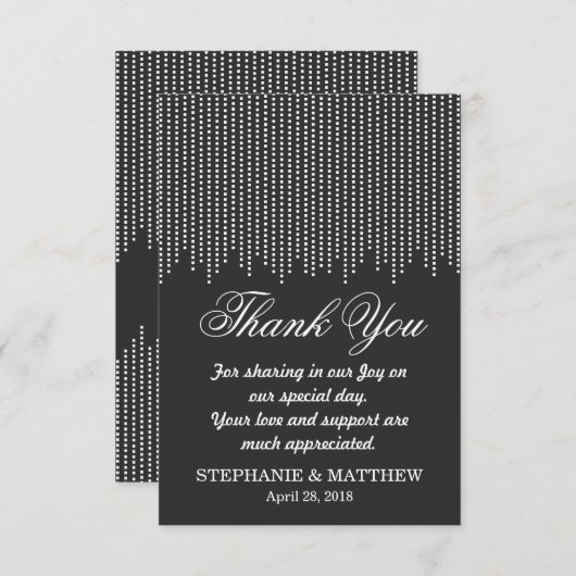 Elegante eenvoudige, zwart-wit vallende Confetti Bedankkaart (Voorkant / Achterkant)