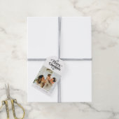 Elegante eenvoudige zwart-wit vrolijke kerstfoto cadeaulabel (Met Touw)