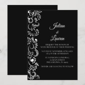 Elegante eenvoudige zwart-witte bloemenbruiloft kaart (Voorkant / Achterkant)