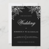 Elegante eenvoudige zwart-witte bloemenbruiloft kaart (Voorkant)