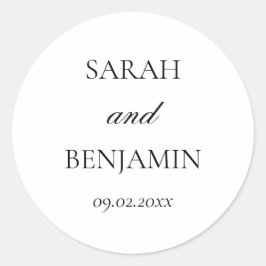 Elegante eenvoudige zwart-witte bruiloft envelop ronde sticker