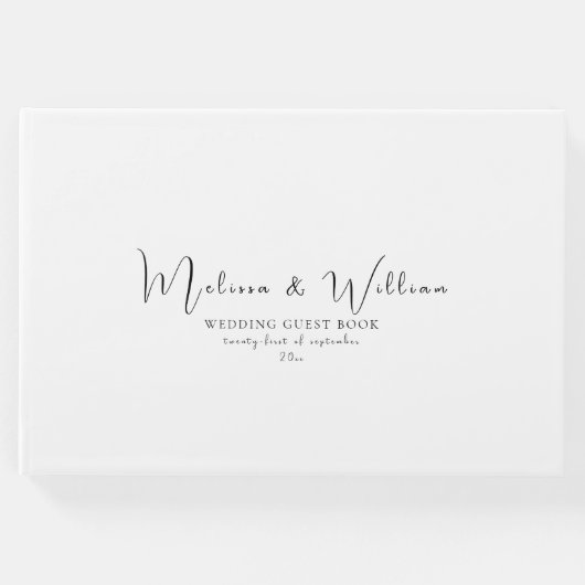 Elegante eenvoudige zwart-witte bruiloft gastenboek (Voorkant)