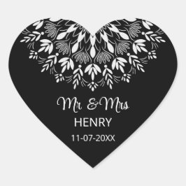 Elegante eenvoudige zwart-witte bruiloft hart sticker