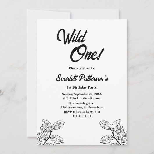 Elegante eenvoudige zwart-witte Herfst 1e verjaard Kaart (Voorkant)