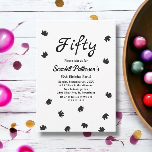 Elegante eenvoudige zwart-witte Herfst 50ste verja Kaart