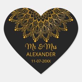 Elegante eenvoudige zwarte  bruiloft hart sticker