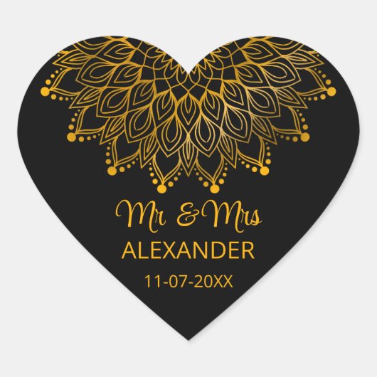 Elegante eenvoudige zwarte  bruiloft hart sticker (Voorkant)