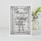 Elegante Eenvoudige Zwarte en Witte Bruiloft Kaart (Staand voorkant)