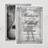 Elegante Eenvoudige Zwarte en Witte Bruiloft Kaart (Voorkant / Achterkant)