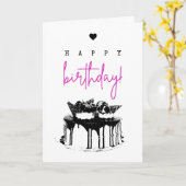 Elegante Eenvoudige Zwarte en Witte Verjaardagstaa Kaart (Gele Bloem)