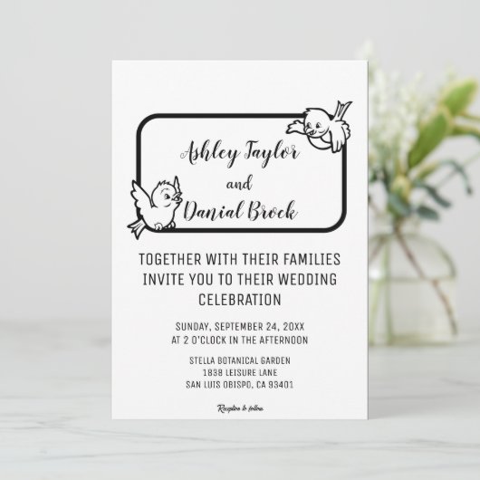 Elegante eenvoudige zwarte en witte vogels Chic br Kaart (Staand voorkant)