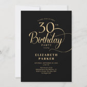 Elegante Eenvoudige Zwarte Gouden Script 30e Verja Kaart (Voorkant)