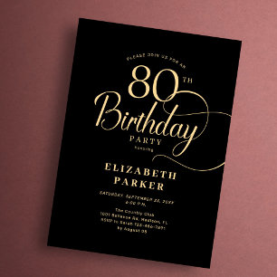 Elegante Eenvoudige Zwarte Gouden Script 80ste Ver Kaart