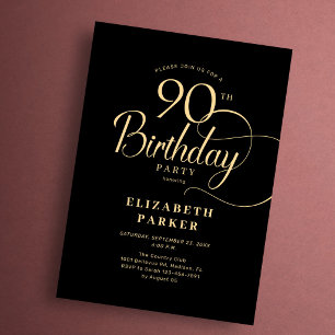 Elegante Eenvoudige Zwarte Gouden Script 90ste Ver Kaart