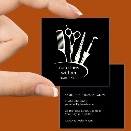 Elegante eenvoudige zwarte haarstylist vierkante visitekaartje