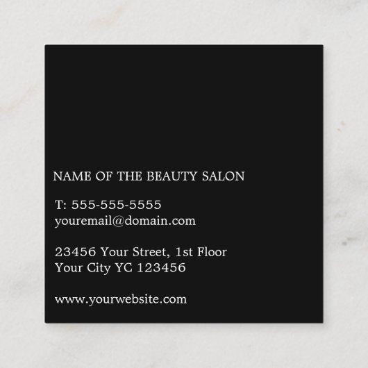 Elegante eenvoudige zwarte haarstylist vierkante visitekaartje (Achterkant)