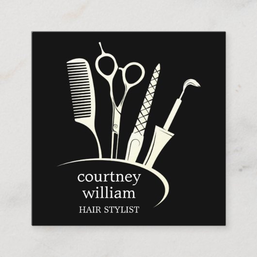Elegante eenvoudige zwarte haarstylist vierkante visitekaartje (Voorkant)