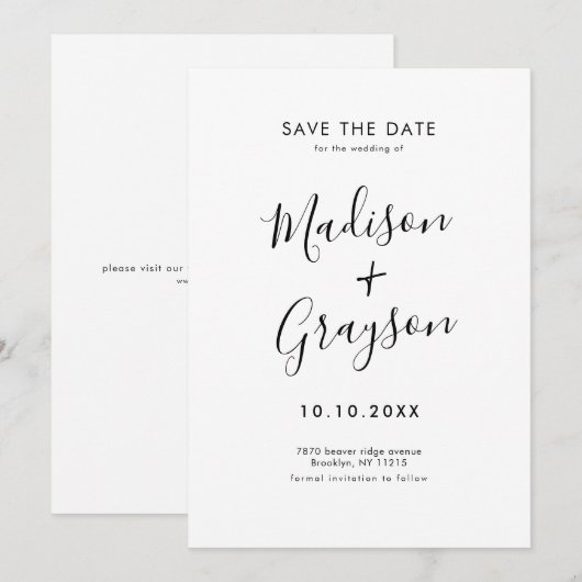 Elegante eenvoudige zwarte minimalistische moderne save the date (Voorkant / Achterkant)