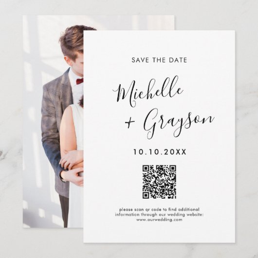 Elegante eenvoudige zwarte minimalistische moderne save the date (Voorkant / Achterkant)