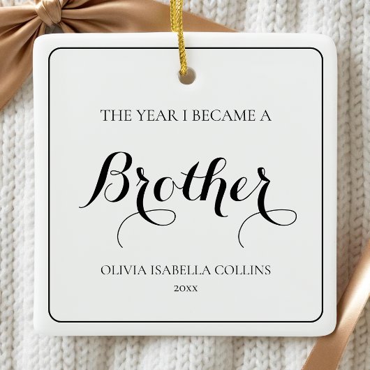 Elegante Eenvoudige Zwarte Moderne 1e Kerstbroeder Keramisch Ornament