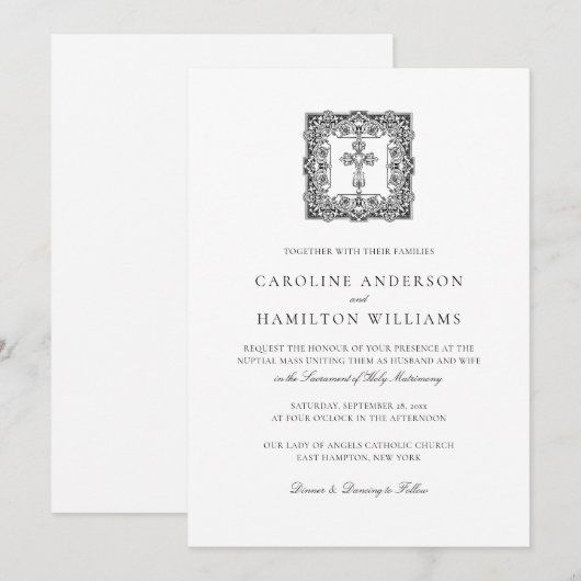 Elegante eenvoudige zwarte script katholieke bruil kaart (Voorkant / Achterkant)