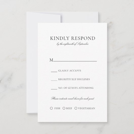 Elegante Eenvoudige Zwarte Script Maaltijdkeuze Tr RSVP Kaartje (Voorkant)