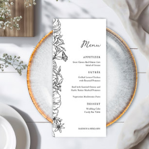 Elegante Eenvoudige Zwarte Witte Bloemrijke Tuinbr Menu