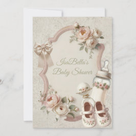 Elegante Eerste Bloei Baby Shower Bloemen Uitnodig Kaart