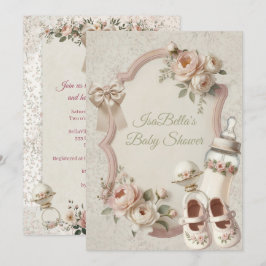 Elegante Eerste Bloei Baby Shower Bloemen Uitnodig Kaart