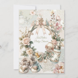 Elegante Eerste Bloei Baby Shower Uitnodiging met 