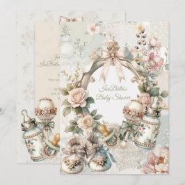 Elegante Eerste Bloei Baby Shower Uitnodiging met 