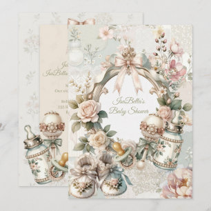 Elegante Eerste Bloei Baby Shower Uitnodiging met 