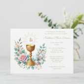 Elegante Eerste Communie Bloemeneucharistie Kaart (Staand voorkant)