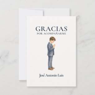 Elegante Eerste Communie Jongen Bidt Bedankkaart