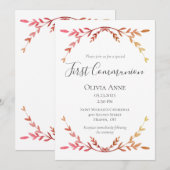 Elegante eerste communie perzik script eenvoudig kaart (Voorkant / Achterkant)