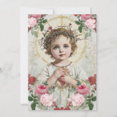 Elegante eerste communie Roze Rode Bloemen Jezus Kaart (Achterkant)