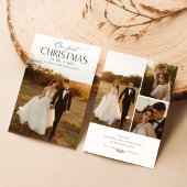 Elegante eerste getrouwde kerst 4 foto Pas getrouw Feestdagenkaart