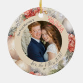 Elegante eerste getrouwde kerstfoto keramisch ornament (Achterkant)