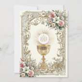 Elegante eerste Heilige Communie Bloemenuitnodigin Kaart (Voorkant)