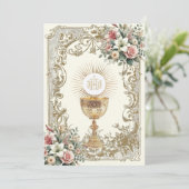 Elegante eerste Heilige Communie Bloemenuitnodigin Kaart (Staand voorkant)