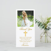 Elegante eerste Heilige Communie Goud Bedankkaart (Staand voorkant)