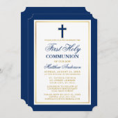 Elegante Eerste Heilige Communie in Blauw en Goud Kaart (Voorkant / Achterkant)