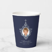 Elegante eerste heilige communie marine blauwe jon papieren bekers (Achterkant)